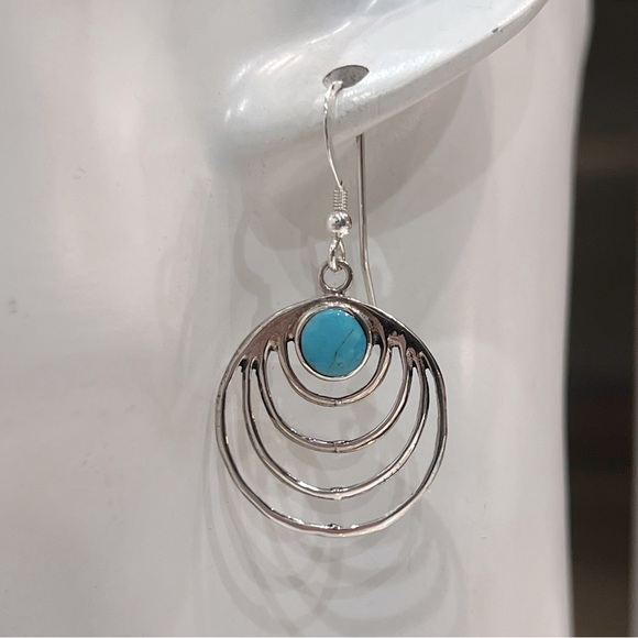 Santa Fe Style Kingman Turquoise Dangling Concentric Circle Earrings - Picture 5 of 8